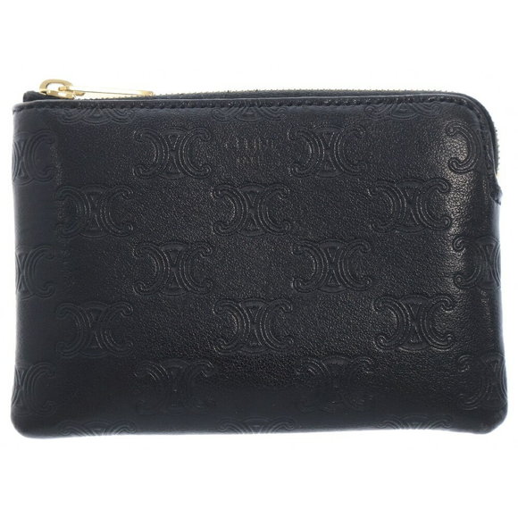 Celine Pouch Coin Triomphe Calfskin Card Black - Picture 1 of 5